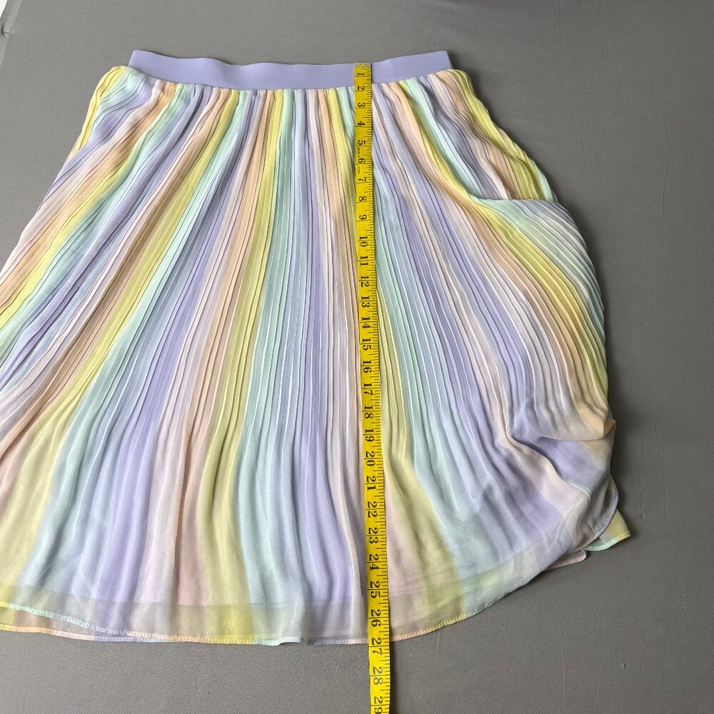 Torrid Pastel Pleated Midi Skirt Rainbow Stripe Chiffon Overlay Size 00 XS Plus - Picture 8 of 8